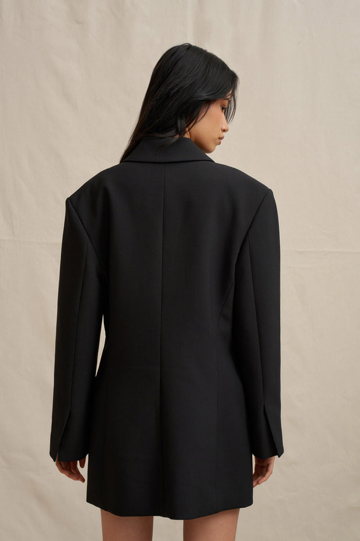 The Adele Oversized Blazer Mini Dress - Black