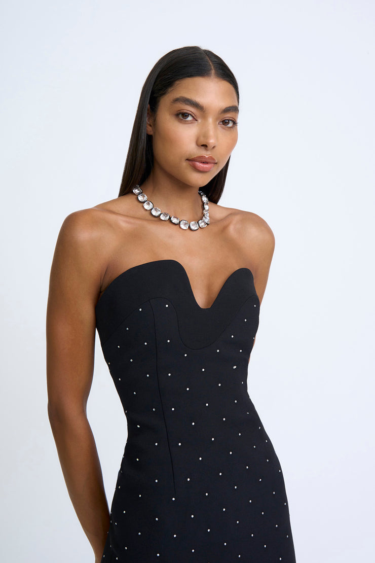 Afterglow Diamond Spot Midi Dress - Black
