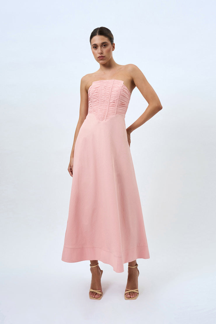 Alessia Gather Strapless Midi Dress | Final Sale - Pink