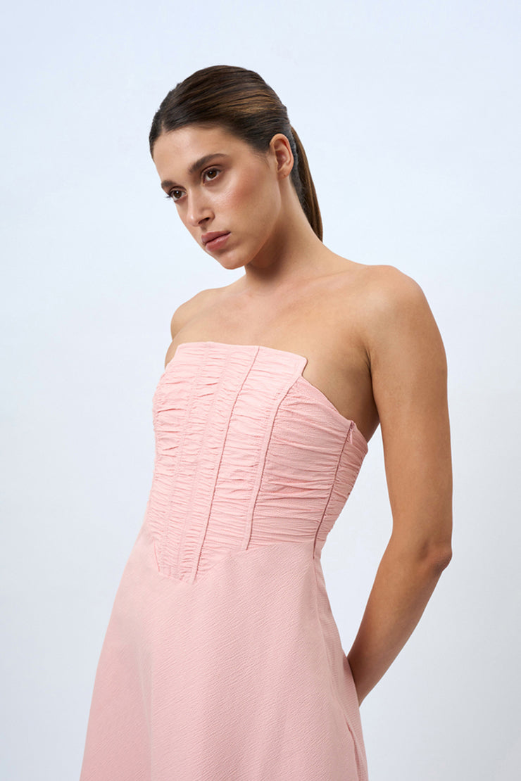 Alessia Gather Strapless Midi Dress - Pink – BY JOHNNY.