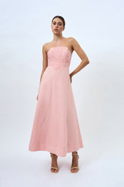 Alessia Gather Strapless Midi Dress | Final Sale - Pink