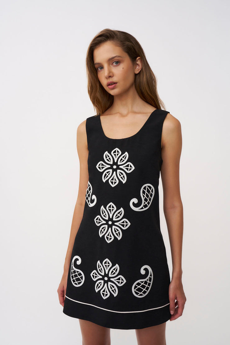 Alfresco Embroidery Mini Dress - Black Ivory