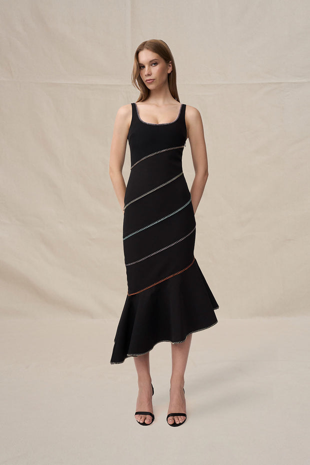 Allegra Scoop Midi Dress - Black