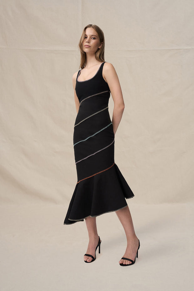 Allegra Scoop Midi Dress - Black