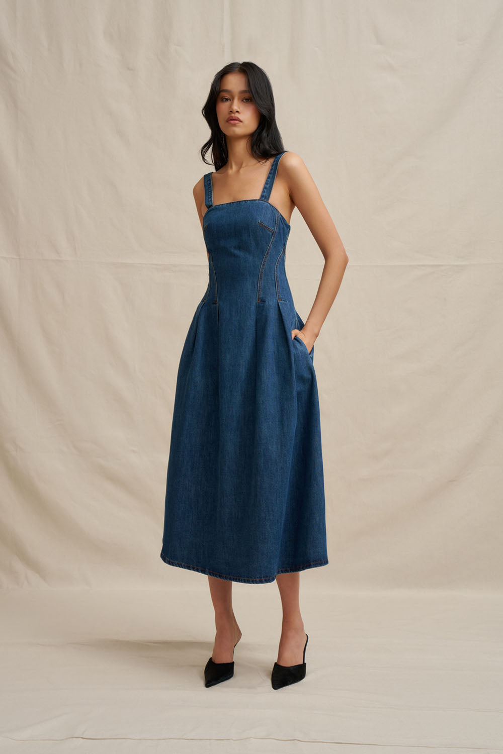 Astrid Denim Midi Dress Dark Blue Denim