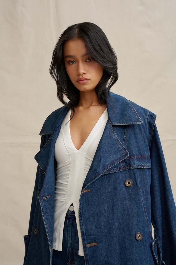 The Astrid Denim Trench - Dark Blue Denim