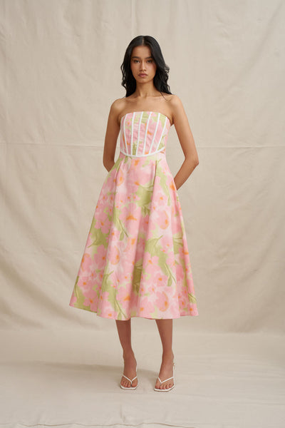 Azalia Floral Strapless Dress - Sorbet Floral