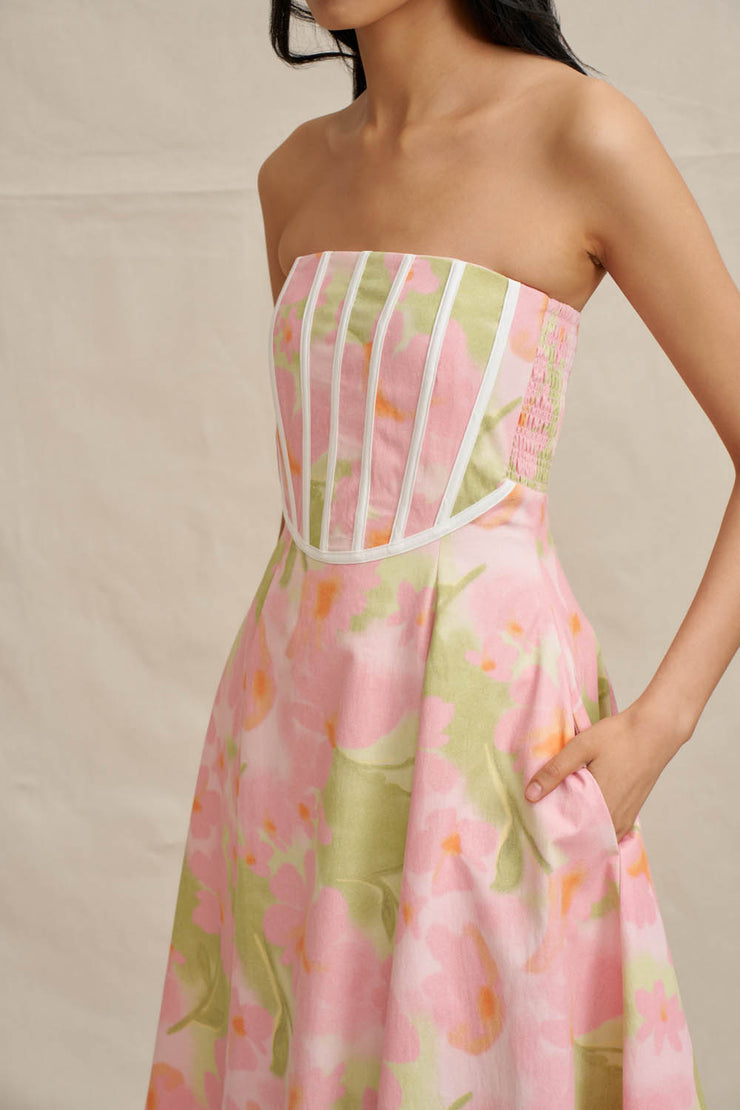 Azalia Floral Strapless Dress - Sorbet Floral