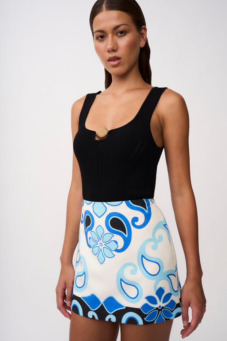 Azure Granada Mini Skirt- Aqua Navy Ivory