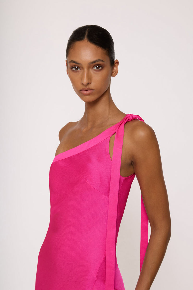 Beverly Tie Shoulder Bias Gown - Pink