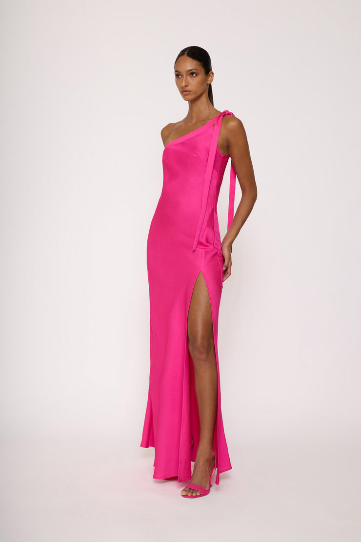 Beverly Tie Shoulder Bias Gown - Pink