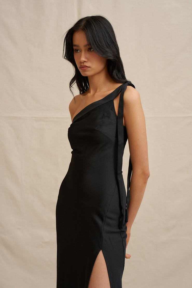 Beverly Tie Shoulder Bias Gown - Black