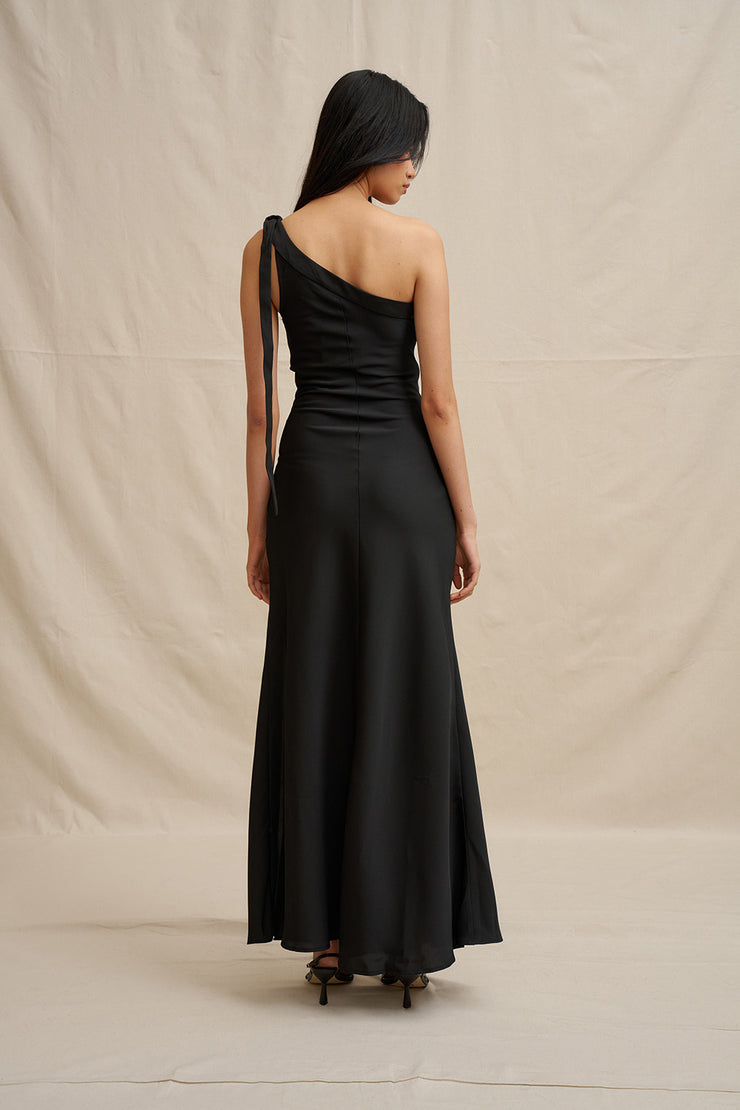 Beverly Tie Shoulder Bias Gown - Black