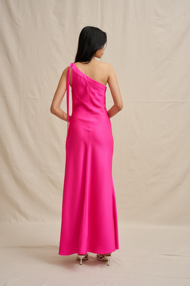 Beverly Tie Shoulder Bias Gown - Pink