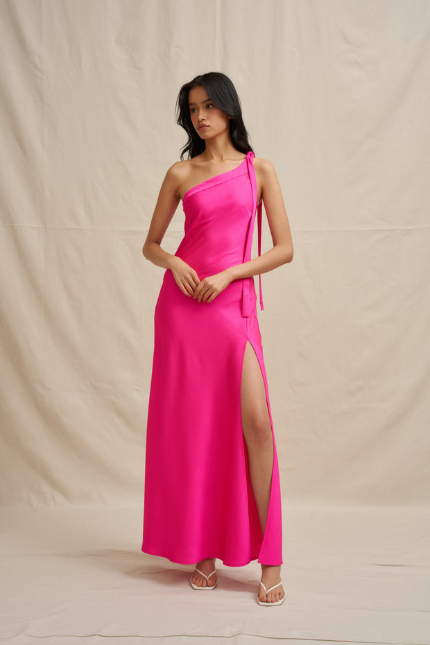Beverly Tie Shoulder Bias Gown - Pink