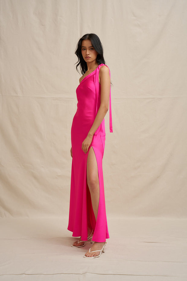 Beverly Tie Shoulder Bias Gown - Pink