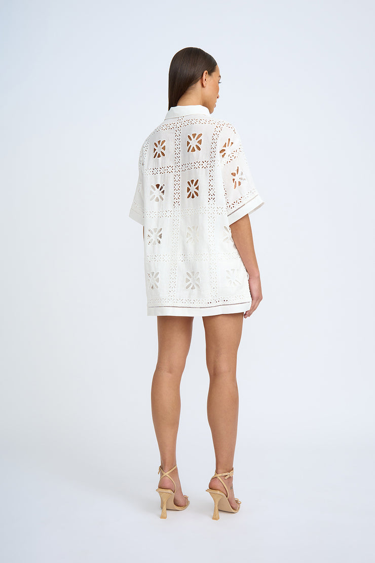 Block Flower Anglaise Shirt - Ivory