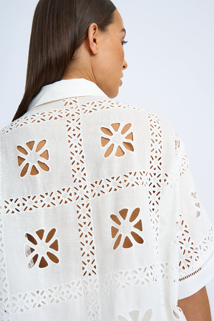Block Flower Anglaise Shirt - Ivory
