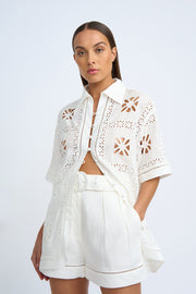 Block Flower Anglaise Shirt - Ivory