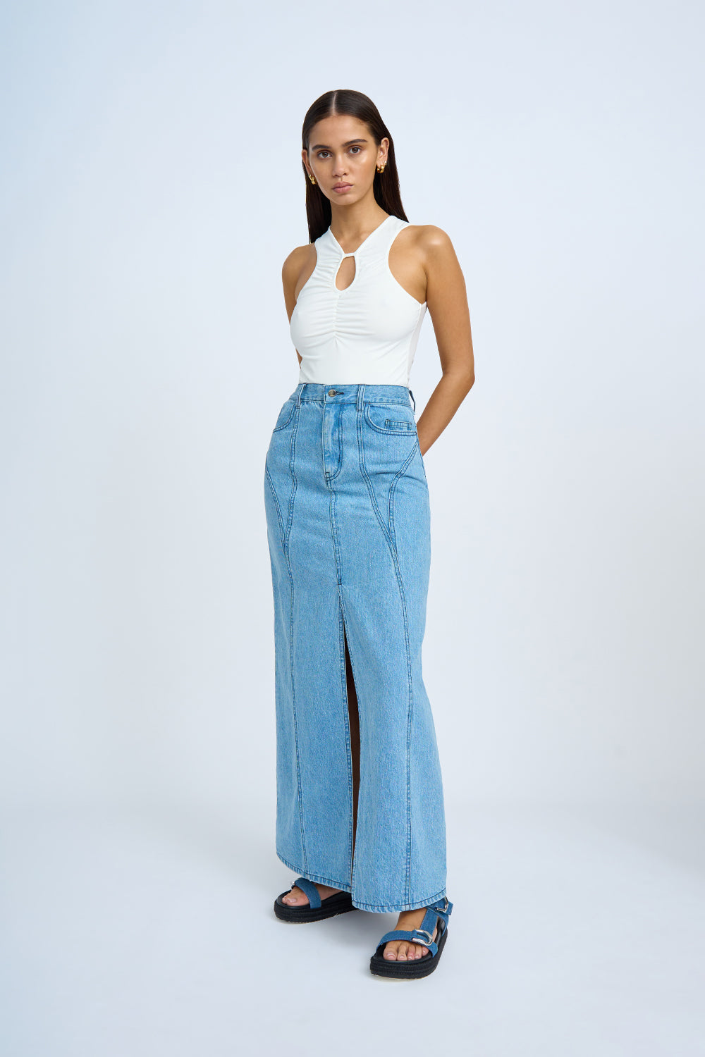 A line denim skirt warehouse best sale