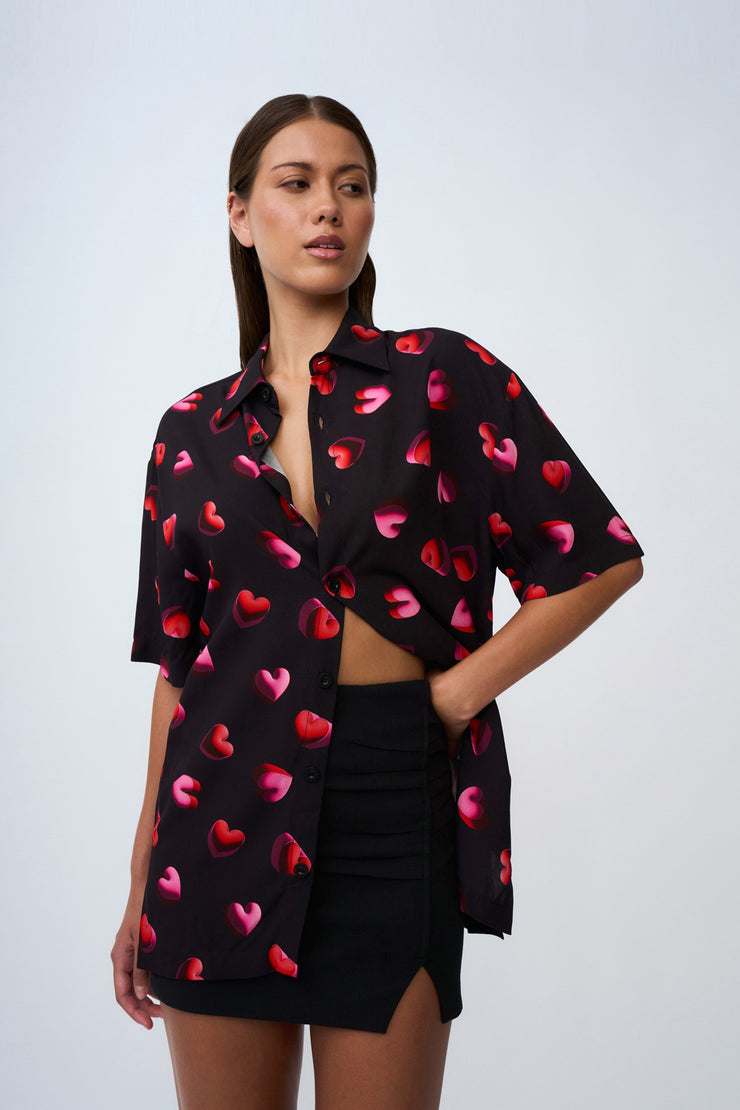 Bubble Heart Shirt - Black Red Pink