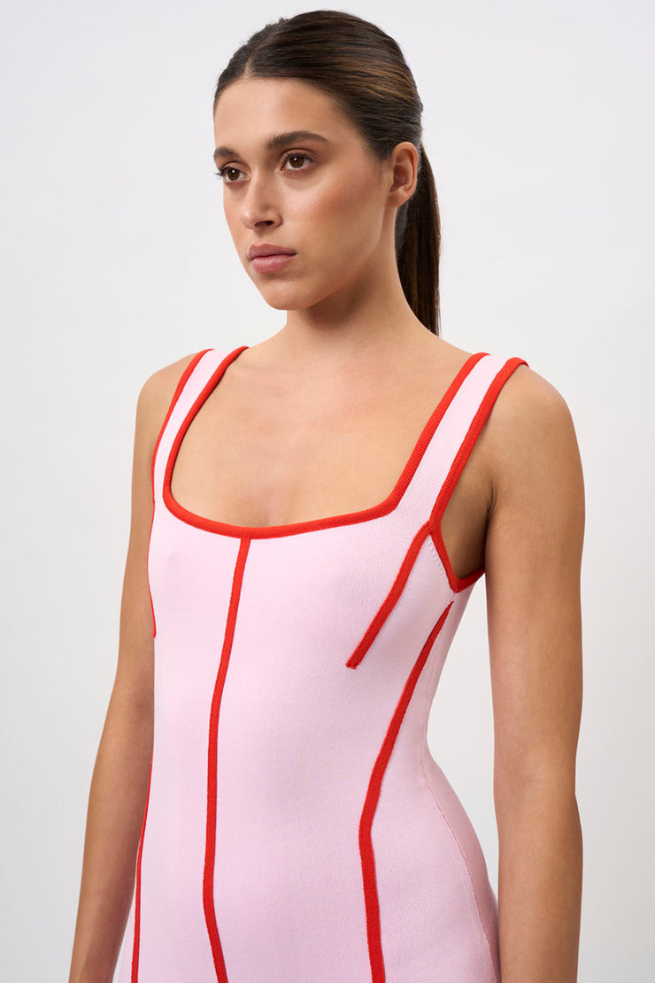 Belle Contrast Pipe Knit Dress | Final Sale - Pink Red