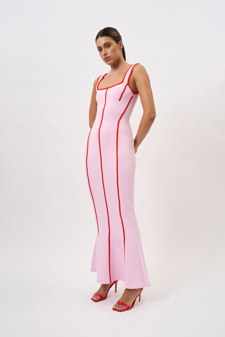 Belle Contrast Pipe Knit Dress | Final Sale - Pink Red