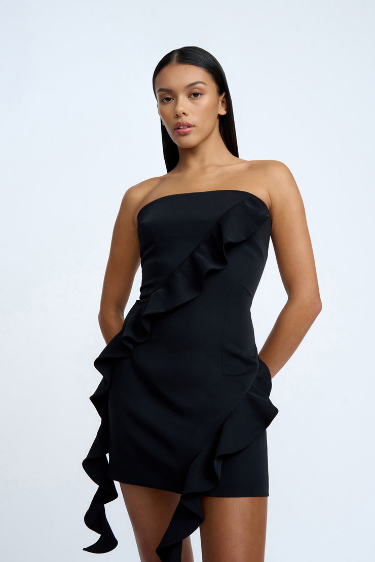Cadence Frill Mini Dress - Black