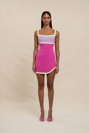 Calypso Splice Mini Dress - Lilac Yellow Pink
