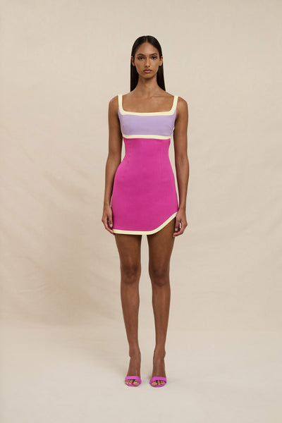 Calypso Splice Mini Dress - Lilac Yellow Pink