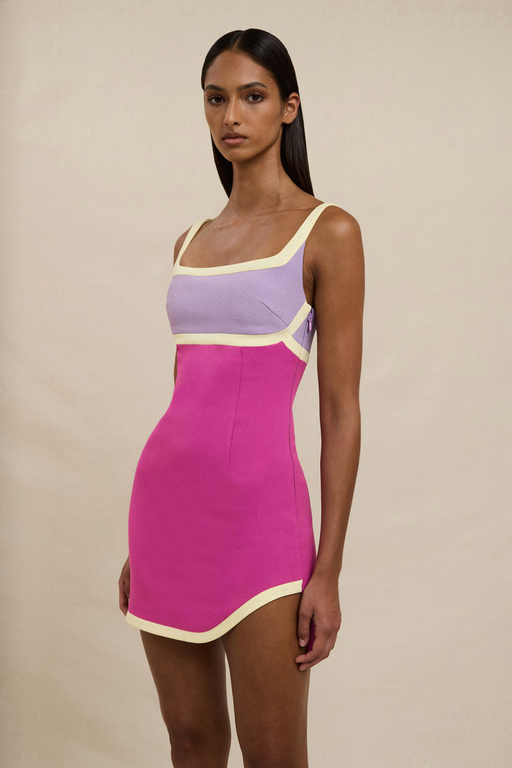 Calypso Splice Mini Dress - Lilac Yellow Pink