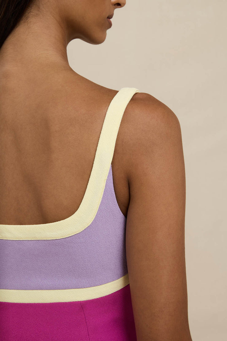Calypso Splice Mini Dress - Lilac Yellow Pink