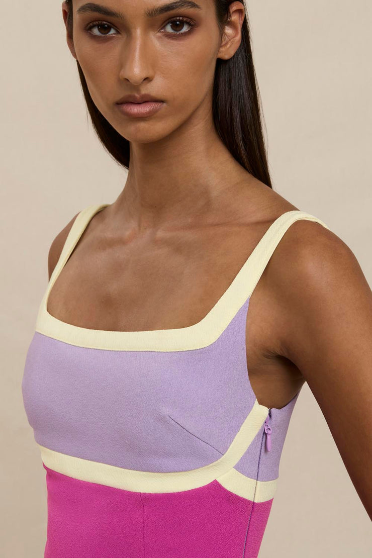 Calypso Splice Mini Dress - Lilac Yellow Pink