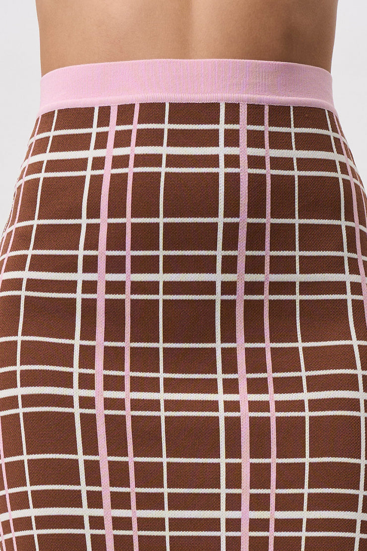 Carolina Check Knit Ankle Skirt | Final Sale - Brown Pink