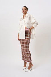 Carolina Check Knit Ankle Skirt - Brown Pink