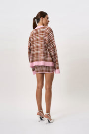 Carolina Check Knit Cardi - Brown Pink