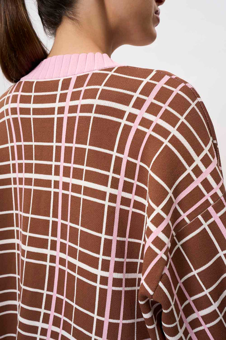 Carolina Check Knit Cardi | Final Sale - Brown Pink