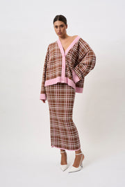 Carolina Check Knit Cardi | Final Sale - Brown Pink