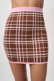 Carolina Check Knit Mini Skirt | Final Sale - Brown Pink