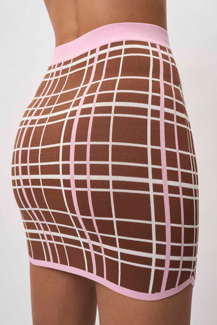 Carolina Check Knit Mini Skirt | Final Sale - Brown Pink