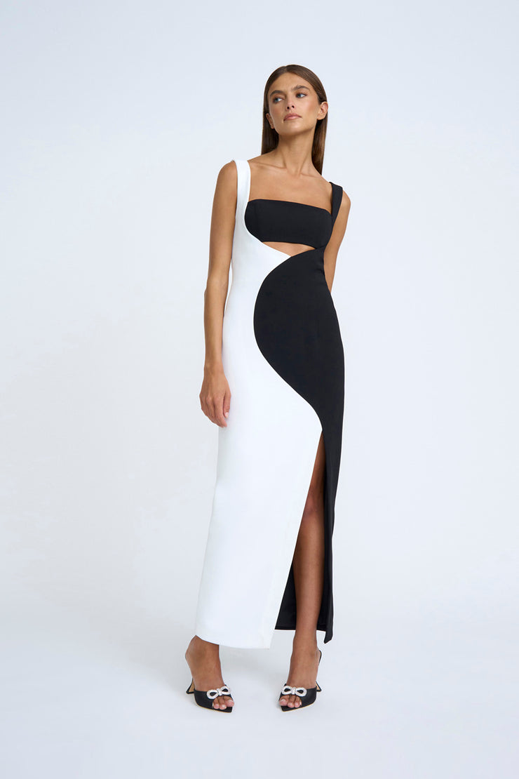 Caterina Two Tone Curve Dress - Black White