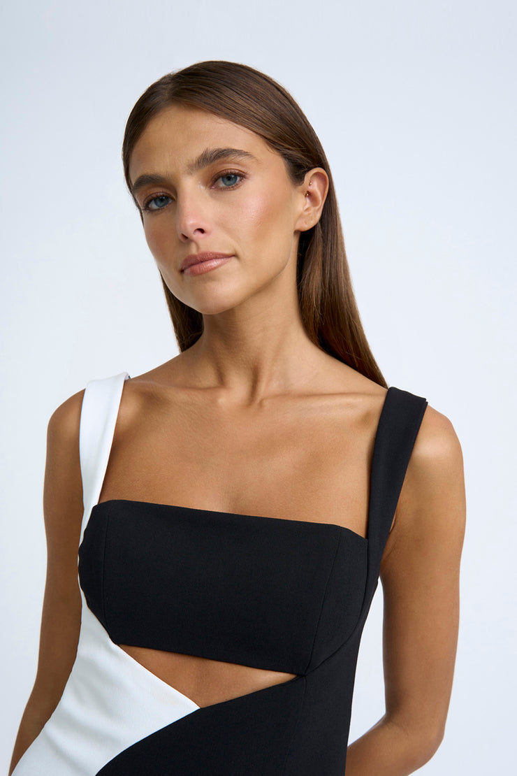 Caterina Two Tone Curve Dress - Black White