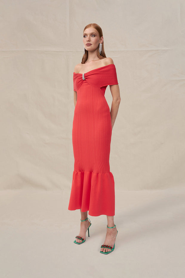 Cecily Knit Midi Dress - Red