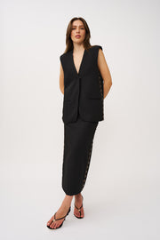 Chain Trim Longline Skirt - Black