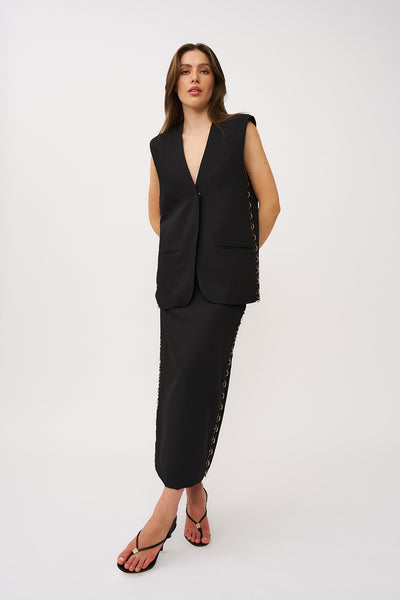 Chain Trim Longline Skirt - Black