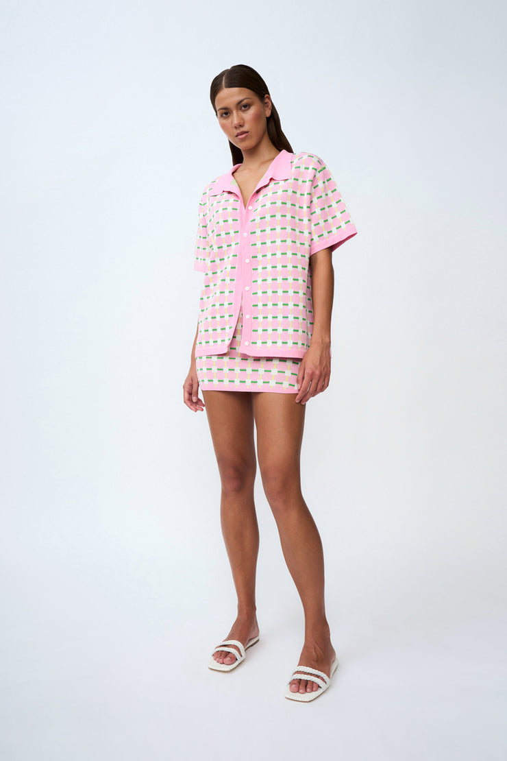PRE ORDER | Checker Knit Shirt - Pink Green Yellow