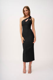 Chiara One Shoulder Midi Dress - Black