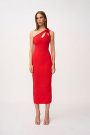 Chiara One Shoulder Midi Dress - Red