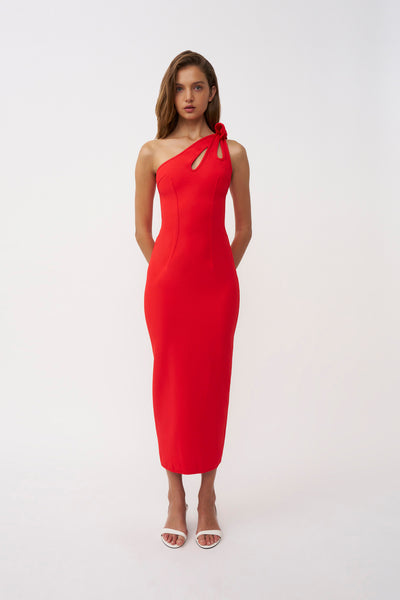 Chiara One Shoulder Midi Dress | Final Sale - Red