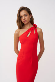 Chiara One Shoulder Midi Dress - Red